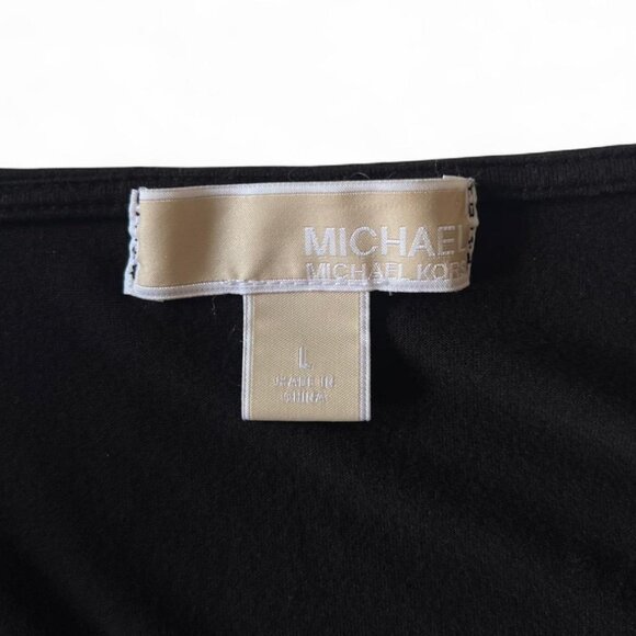 Michael Kors Black Sleeveless Top L Draped Neck Gold Hardware Chic Layering - Picture 10 of 10